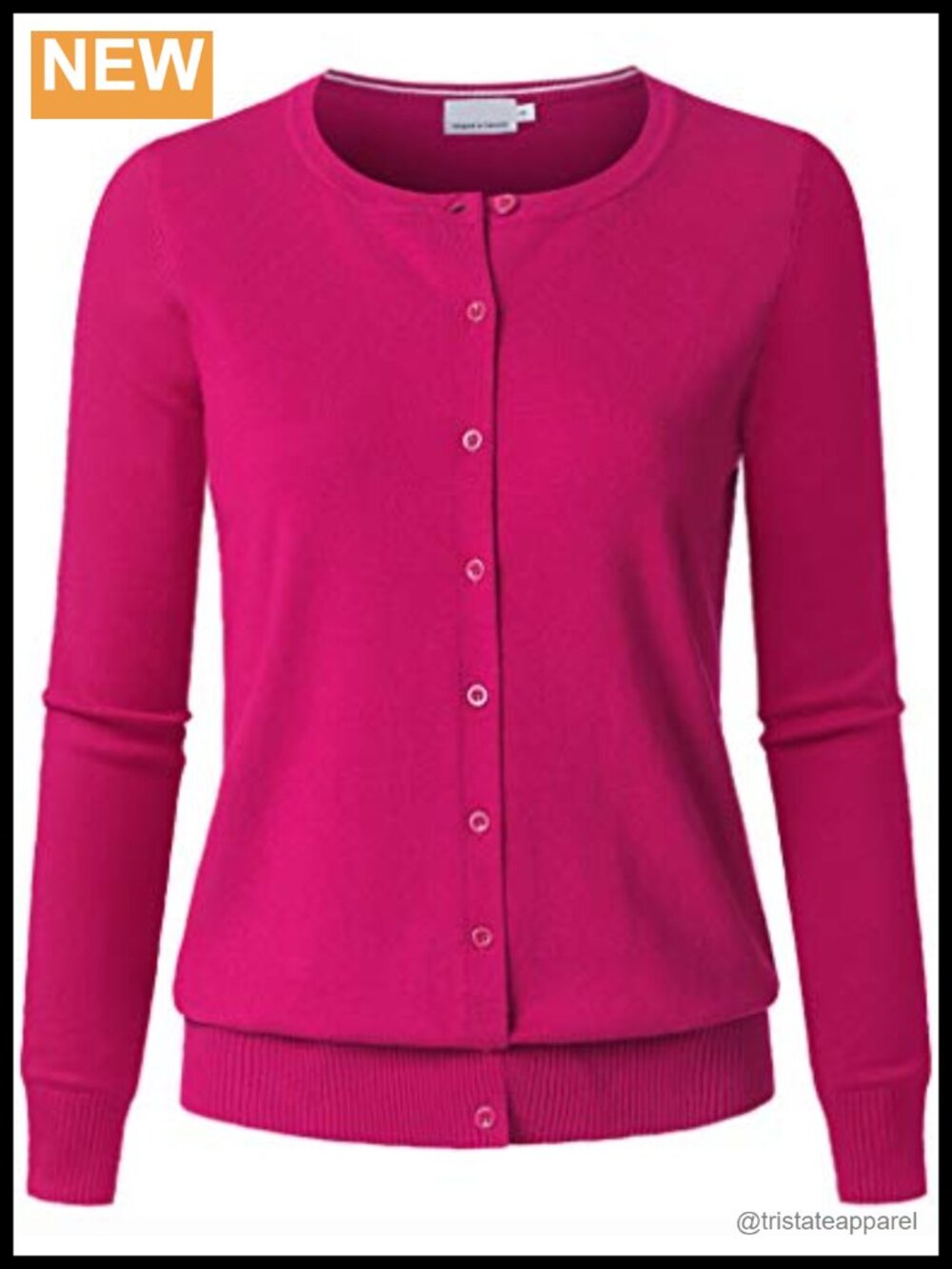 Long Sleeve Button Down Cardigan Sweater Soft Knit Crew Neck